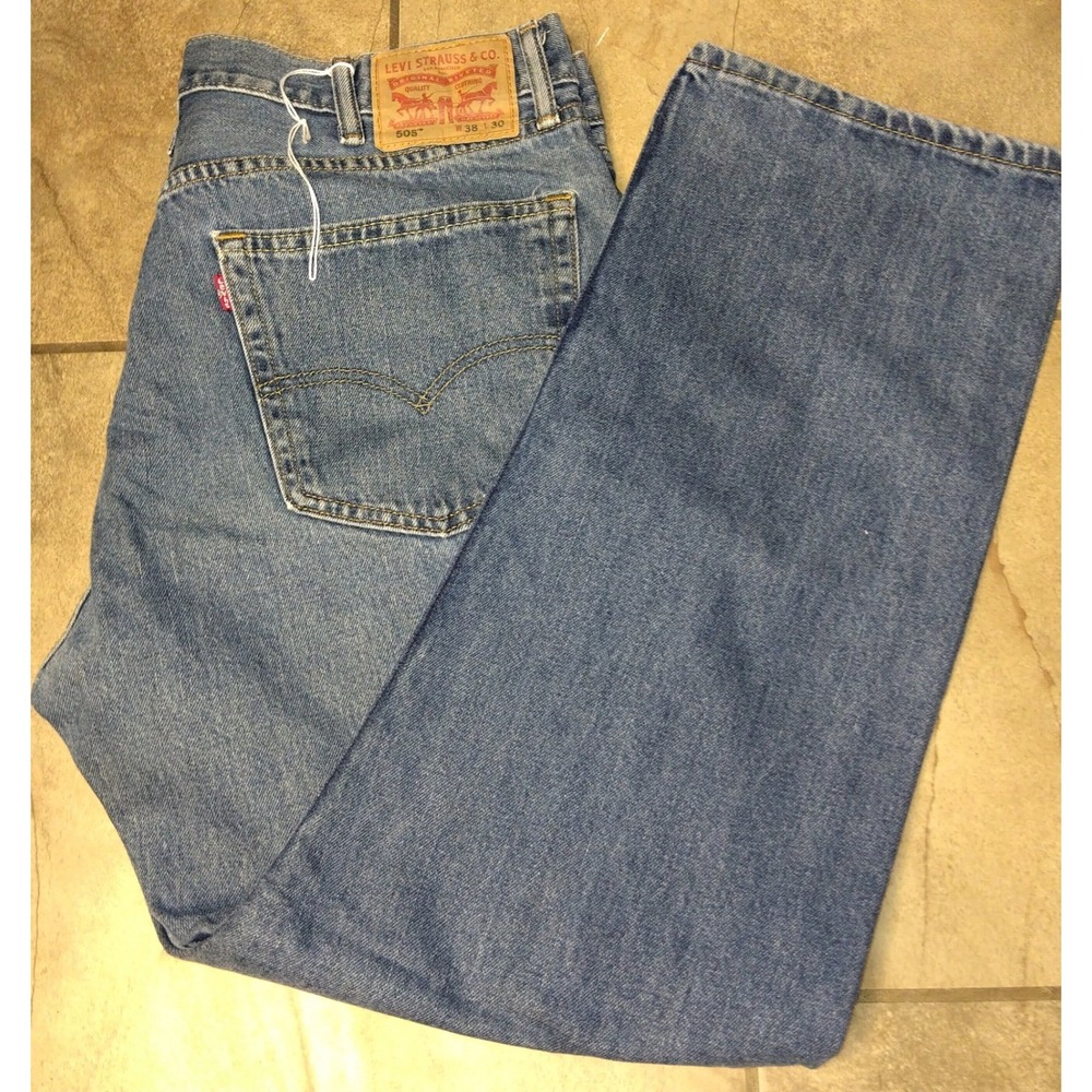 Levis 505 Regular Fit Straight Leg Blue Denim Jeans Mens 38x30 00505-4886
